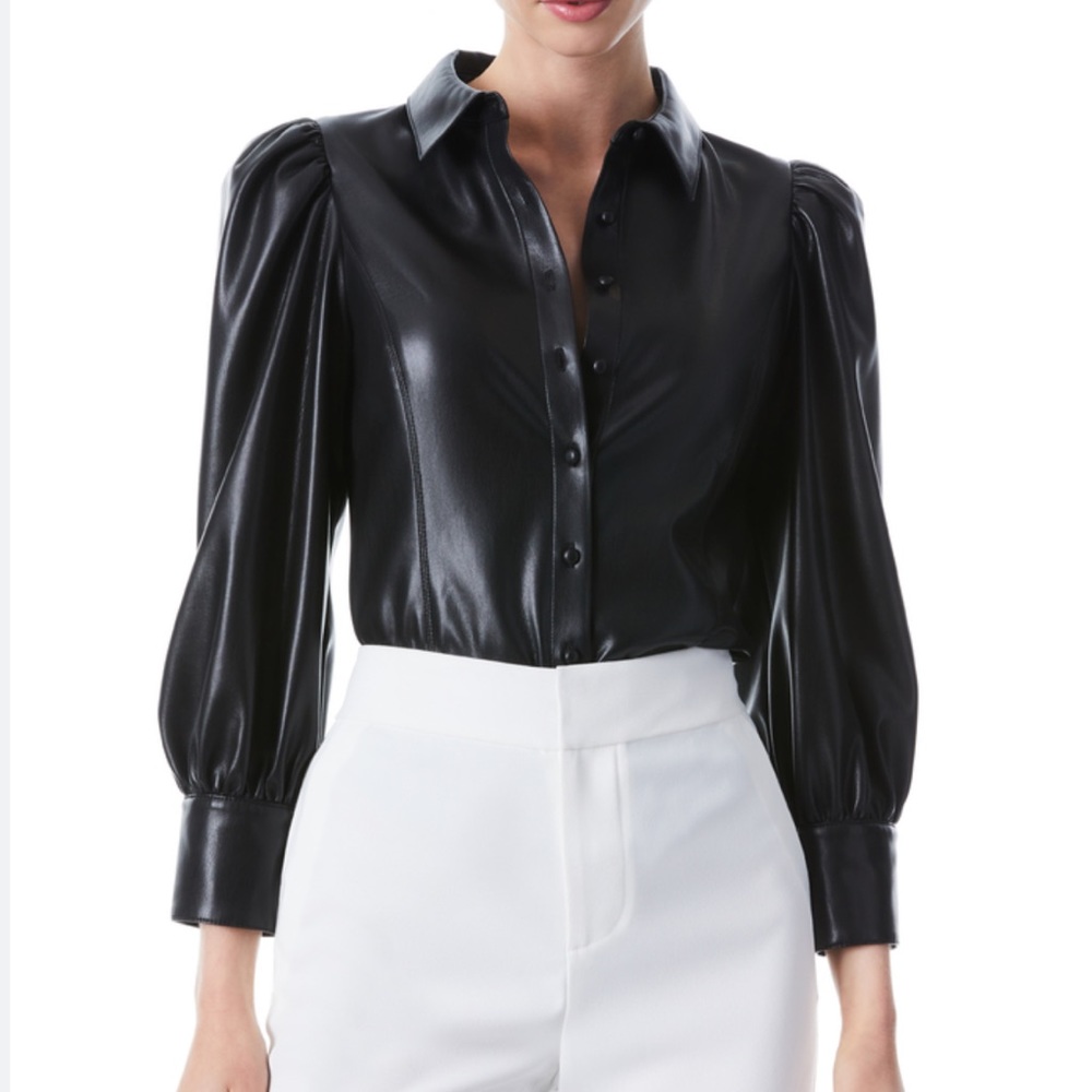 Alice + Olivia Nadine Vegan Leather Button Down
